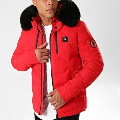 De gros 👍 Doudoune Chauffante Capuche Fourrure Val D'Isère Rouge Noir de Comme Des Loups 🎁