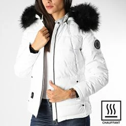 Offres ❤️ Doudoune Chauffante Capuche Femme Fourrure Budapest Blanc Noir de Comme Des Loups 👏