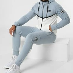 Acheter ✨ Ensemble Sweat Zippé Capuche Et Pantalon Jogging Everest Bleu Clair Blanc de Comme Des Loups 🧨