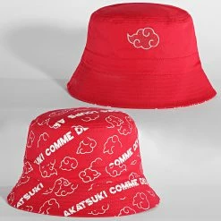 Coupon 🥰 Bob Réversible Naruto Akatsuki 003 Rouge de Comme Des Loups 🧨