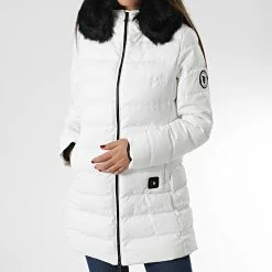 Bon marché ⭐ Doudoune Chauffante Capuche Fourrure Femme Stockholm Blanc Noir de Comme Des Loups 👏