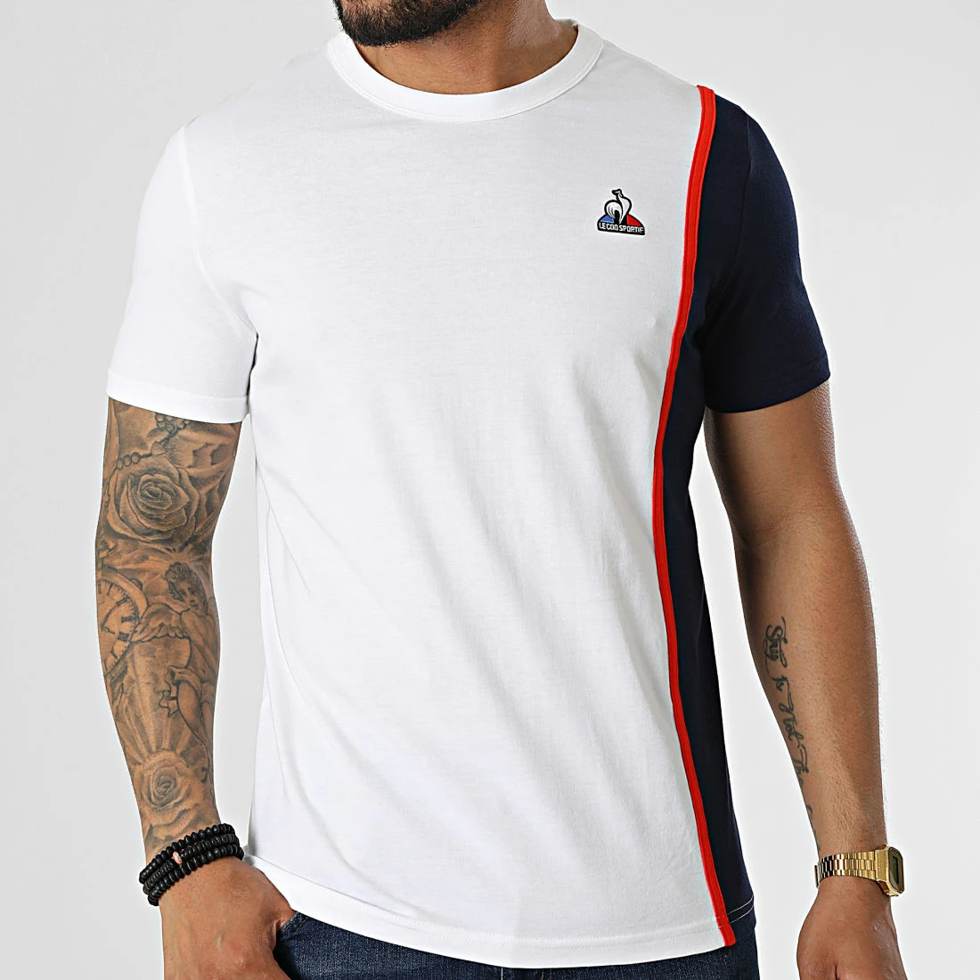 Top 10 🎉 Tee 👚 Shirt 2220286 Blanc Bleu Marine de Le Coq Sportif ✔️ 5 Top 10 🎉 Tee 👚 Shirt 2220286 Blanc Bleu Marine de Le Coq Sportif ✔️ – Image 3