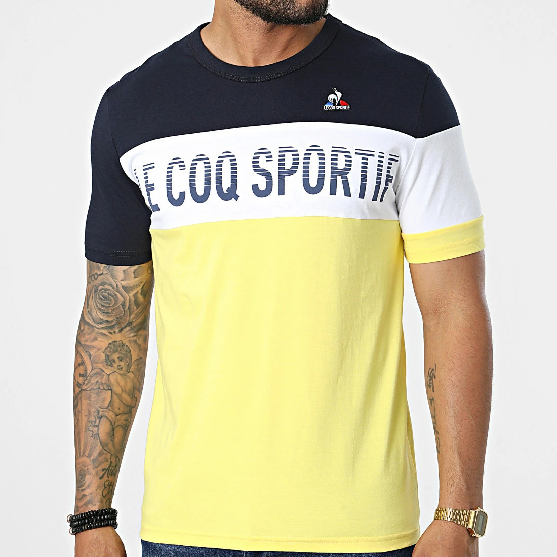Coupon 💯 Tee 👕 Shirt 2220294 Bleu Marine Jaune de Le Coq Sportif 🤩 3 Coupon 💯 Tee 👕 Shirt 2220294 Bleu Marine Jaune de Le Coq Sportif 🤩