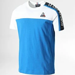 Promo ❤️ Tee 👕 Shirt Enfant 2210505 Blanc Bleu de Le Coq Sportif 🌟